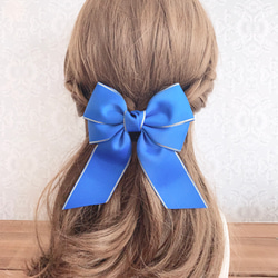 ビッグダブルリボン 金ふち 青 ブルー リボンヘアアクセサリー
