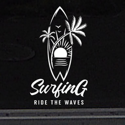 サーフィン サーファー ビーチ ヤシの木 南国 夏 海 カッティング ステッカー デカール シール 1枚目の画像