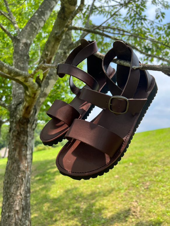 ハンドメイド ヌメ革サンダル（23.0㎝）（中古品、現品限り） （超軽量  