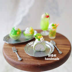 【受注制作】カンタロープアイスクリームかき氷ドリンクの耳飾り 樹脂粘土 ピアス＆イヤリング 緑 レモンイエロー 5枚目の画像