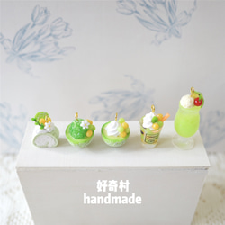 【受注制作】カンタロープアイスクリームかき氷ドリンクの耳飾り 樹脂粘土 ピアス＆イヤリング 緑 レモンイエロー 10枚目の画像