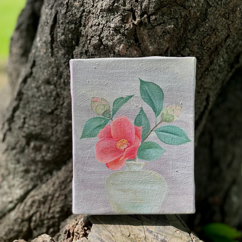 油絵】【原画】花と花器 no.1椿 /Flowers and vases Number 1