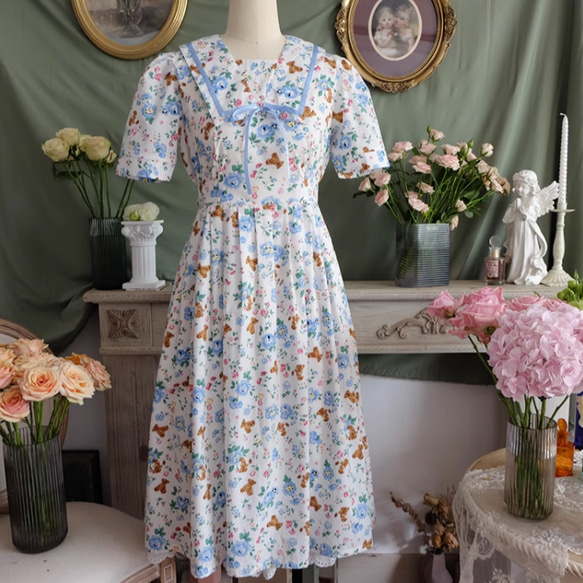 laura ashley シルク100% 花柄 ロングワンピース Sサイズ