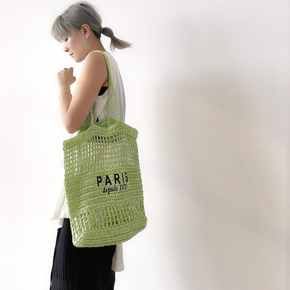 手編みトートバッグ メッシュバッグ おしゃれ 清涼感 6枚目の画像