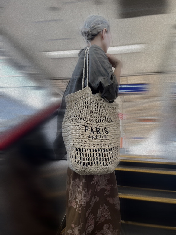 手編みトートバッグ メッシュバッグ おしゃれ 清涼感 13枚目の画像