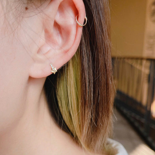 SV925 小ぶり 軟骨 星 フープピアス シルバー925 小さめ ピアス つけっ