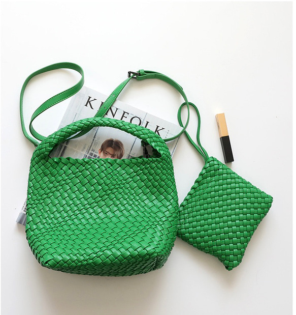 手編みバケツバッグ、小清新、シンプル、ハンドバッグ、クロスバッグ 12枚目の画像