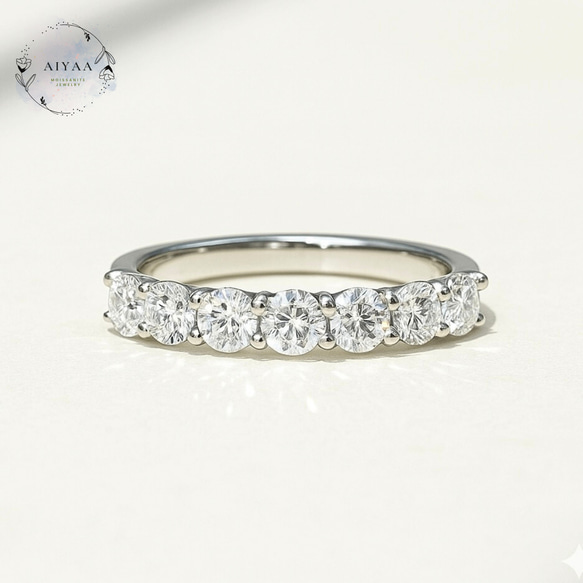 モアサナイト 3mm×7石 ハーフエタニティリング｜Dカラー VVS1 H&C