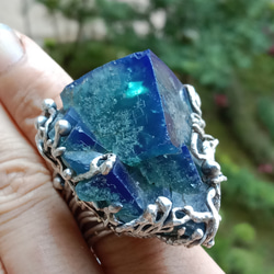 日光螢石原礦手工銀戒 純銀戒指~ 「藍綠之間」~ Fluorite Mineral Silver Ring 第3張的照片