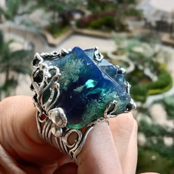 日光螢石原礦手工銀戒 純銀戒指~ 「藍綠之間」~ Fluorite Mineral Silver Ring 第15張的照片