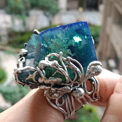 日光螢石原礦手工銀戒 純銀戒指~ 「藍綠之間」~ Fluorite Mineral Silver Ring 第16張的照片