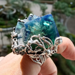 日光螢石原礦手工銀戒 純銀戒指~ 「藍綠之間」~ Fluorite Mineral Silver Ring 第10張的照片