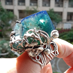 日光螢石原礦手工銀戒 純銀戒指~ 「藍綠之間」~ Fluorite Mineral Silver Ring 第20張的照片