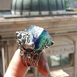 日光螢石原礦手工銀戒 純銀戒指~ 「藍綠之間」~ Fluorite Mineral Silver Ring 第19張的照片