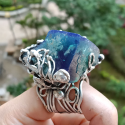 日光螢石原礦手工銀戒 純銀戒指~ 「藍綠之間」~ Fluorite Mineral Silver Ring 第2張的照片