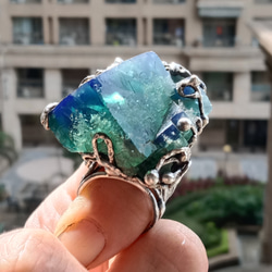 日光螢石原礦手工銀戒 純銀戒指~ 「藍綠之間」~ Fluorite Mineral Silver Ring 第17張的照片