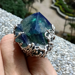 日光螢石原礦手工銀戒 純銀戒指~ 「藍綠之間」~ Fluorite Mineral Silver Ring 第11張的照片