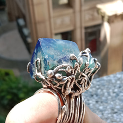 日光螢石原礦手工銀戒 純銀戒指~ 「藍綠之間」~ Fluorite Mineral Silver Ring 第7張的照片