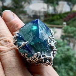 日光螢石原礦手工銀戒 純銀戒指~ 「藍綠之間」~ Fluorite Mineral Silver Ring 第14張的照片