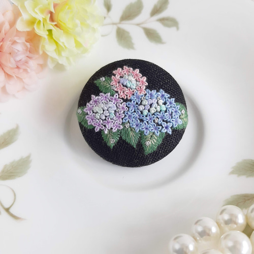 きらめく紫陽花 刺繍ブローチ 紫陽花ブローチ刺繍 ブローチ HISAYORI  