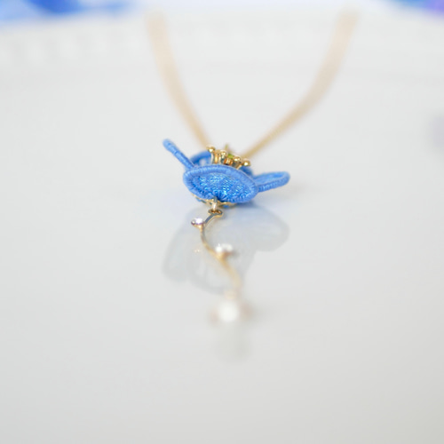 幻のブルーポピーネックレス (受注生産/オーガンジー刺繍/ヒマラヤの