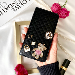 スマホケース　iPhoneケース　手帳型　カード収納　おしゃれ　おすすめ　13　15　16　かわいい　人気　クマ　黒 2枚目の画像