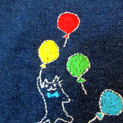 貓刺繡牛仔包*飛天氣球貓七彩A 第4張的照片