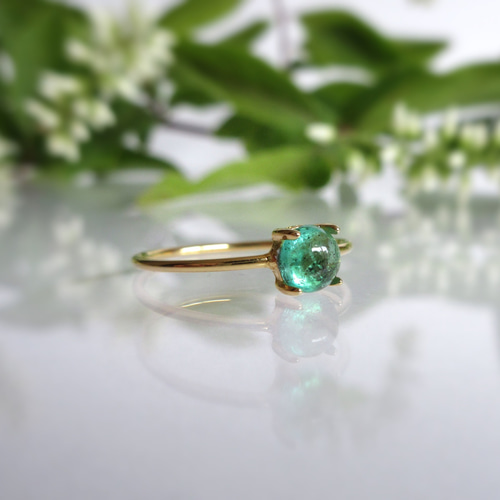 5月の誕生石】5mm美粒インクルージョン「エメラルド」カボションリング