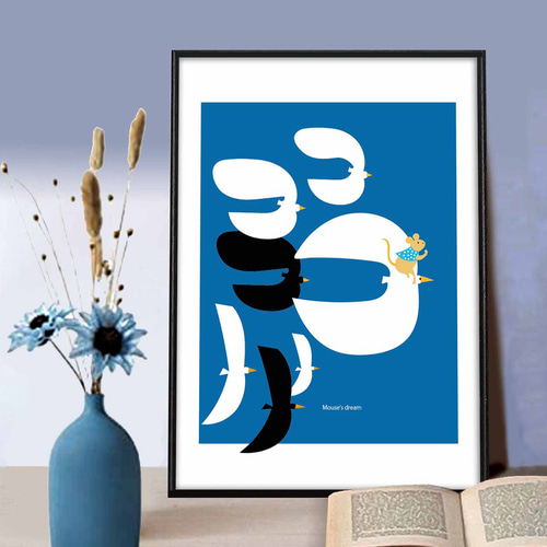 空飛ぶネズミ 鳥 イラスト ポスター A4 A3 A2 A1 アートポスター