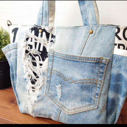 No.258【ダメージDENIM✖️SUMMER✨】デニムリメイクトート