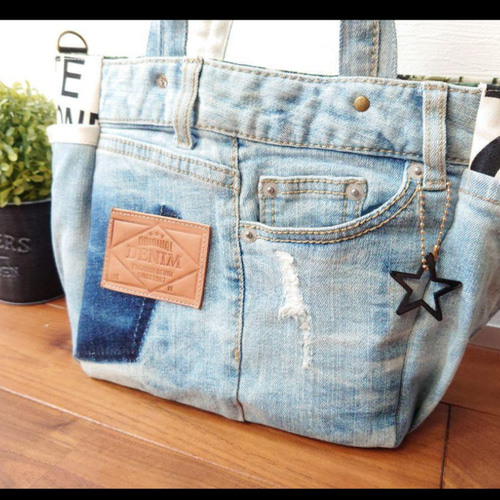 No.258【ダメージDENIM✖️SUMMER✨】デニムリメイクトートバッグ