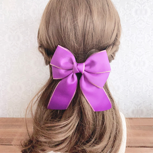 ビッグダブルリボン 金ふち 青 ブルー リボンヘアアクセサリー