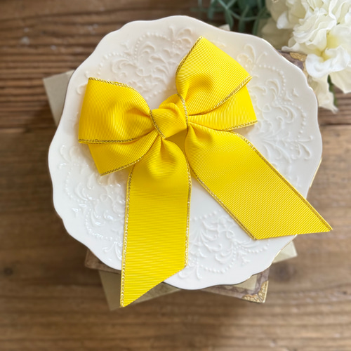 ビッグダブルリボン 金ふち ダフォディル 水仙 黄色 イエロー