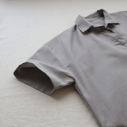 ラスト１　最終ＳＡＬＥ　スキッパー襟　横スリット　ロング　シャツ　ワンピース半袖ゆったりコットンMIXシャンブレーH54 2枚目の画像