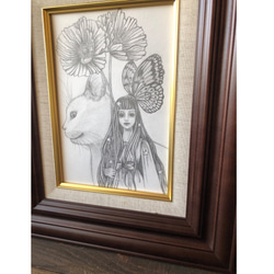 「蟲の姫と白猫」SMサイズ額付きアート作品 原画 猫 徳島洋子作品 3枚目の画像