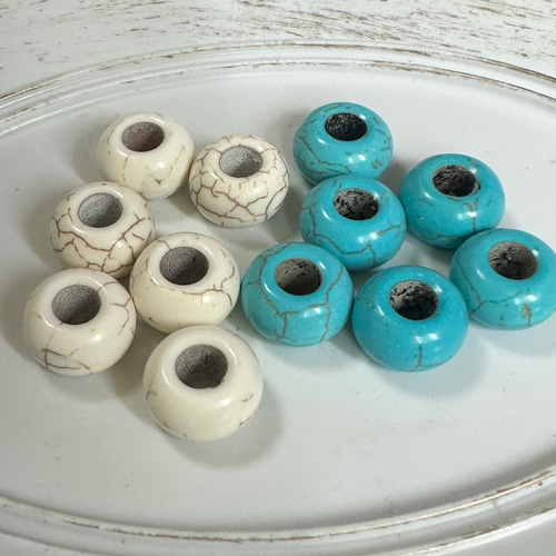 10個 ターコイズ ストーン 大穴 ビーズ ロンデル ビーズ ギルドバイ