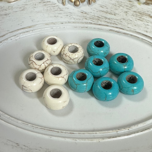 10個 ターコイズ ストーン 大穴 ビーズ ロンデル ビーズ ギルドバイ