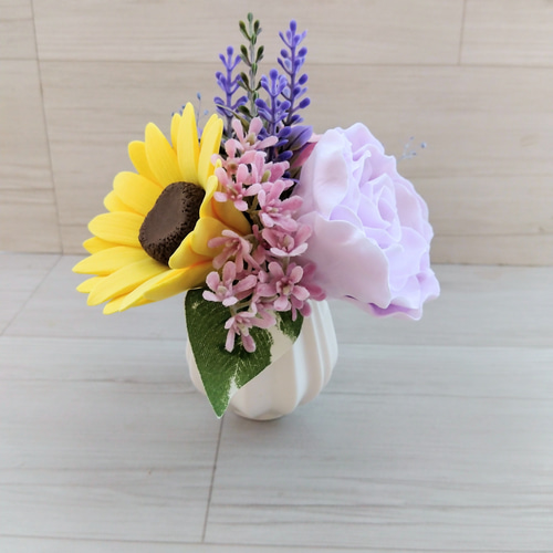 専用 大輪のヒマワリ 、一重の薔薇 、さくらんぼの盆栽 クレイフラワー ちょこんとさん。置くだけ♪美しいを貴方に✿クレイフラワー