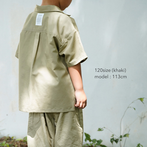 Kids オーバーサイズの開襟シャツ カーキ セットアップ可 子供服 Kids オーバーサイズの開襟シャツ カーキ セットアップ可 子供服