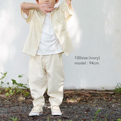Kids オーバーサイズの開襟シャツ カーキ セットアップ可 子供服