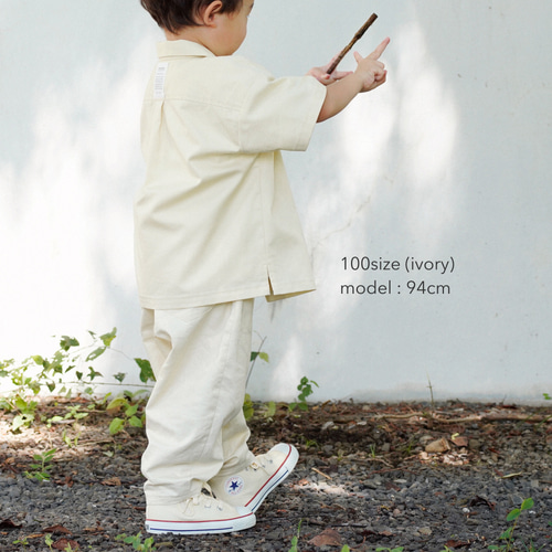 Kids オーバーサイズの開襟シャツ カーキ セットアップ可 子供服