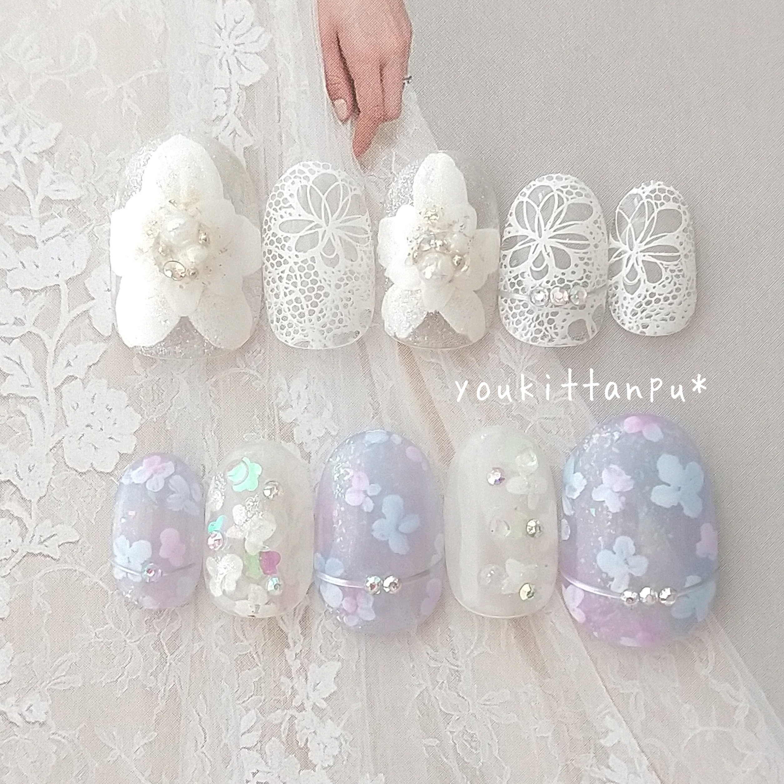 ネイルチップ＊ジューンブライド＊ブライダル ウェディング つけ爪 結婚式 白無垢 成人式 振袖 シンプル 花 春 夏 秋
