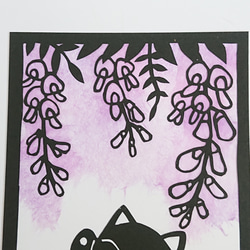 招き猫～藤の花～和紙 黒猫 シンプル【切り絵】 2枚目の画像