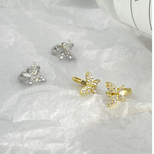 SV925 小ぶり 軟骨 蝶々 バタライフ フープピアス シルバー925