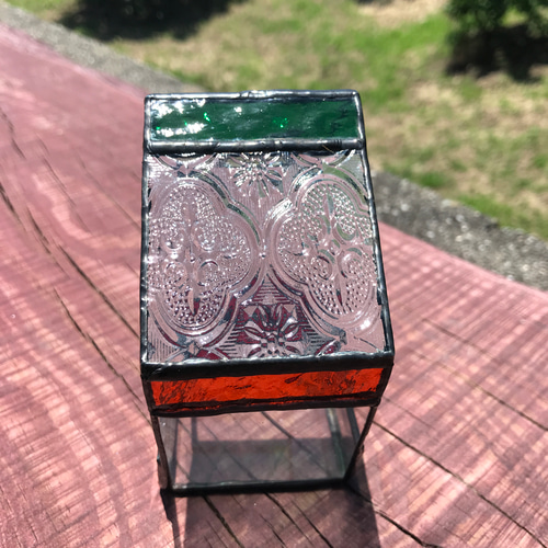 五角形のテラリウムステンドグラス 昭和ガラス レトロガラス 一輪挿し