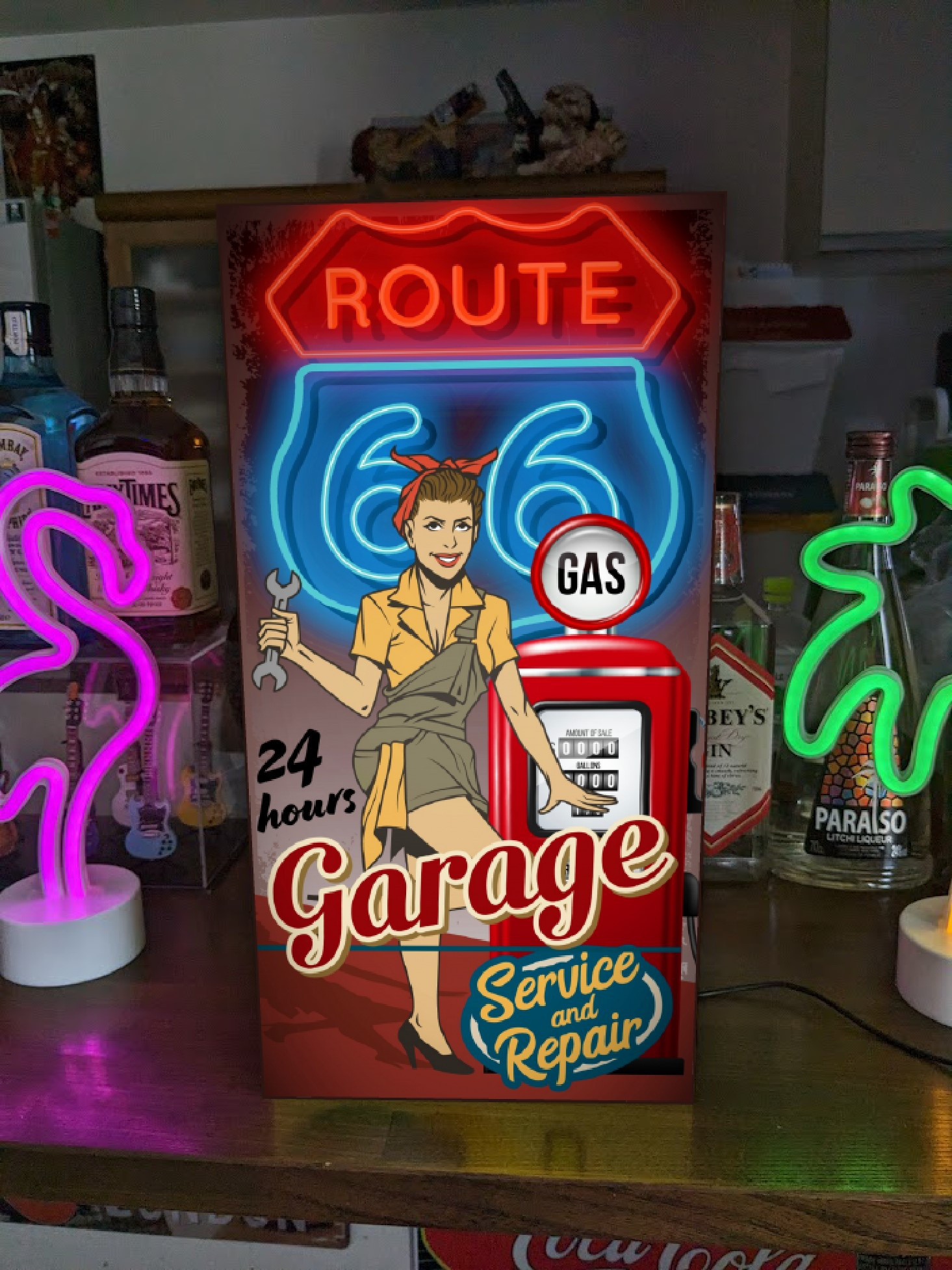 USA 80年代　Phillips66 ガソリン　ライトアップ　看板　ガレージ