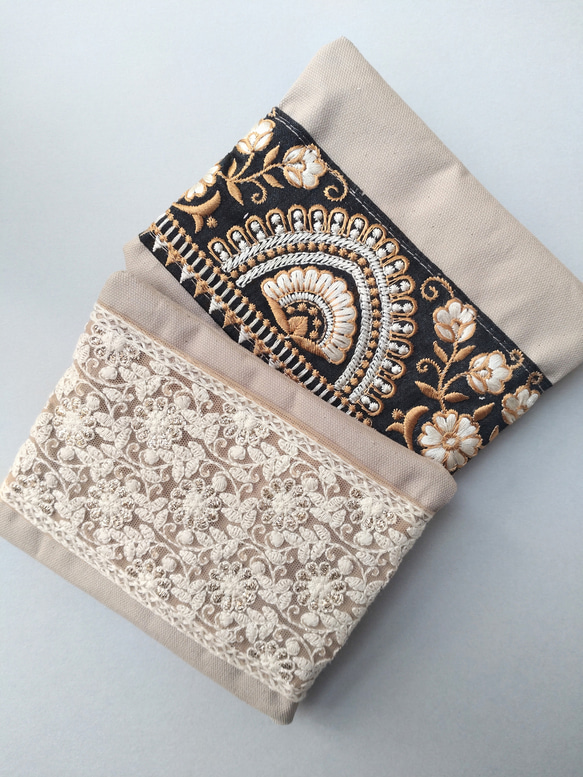 user_ffb2b6f0 おまとめ インド刺繍リボン×合皮 ポーチ インド刺繍リボン フリルポーチ ポーチ kohane＿runrun 通販