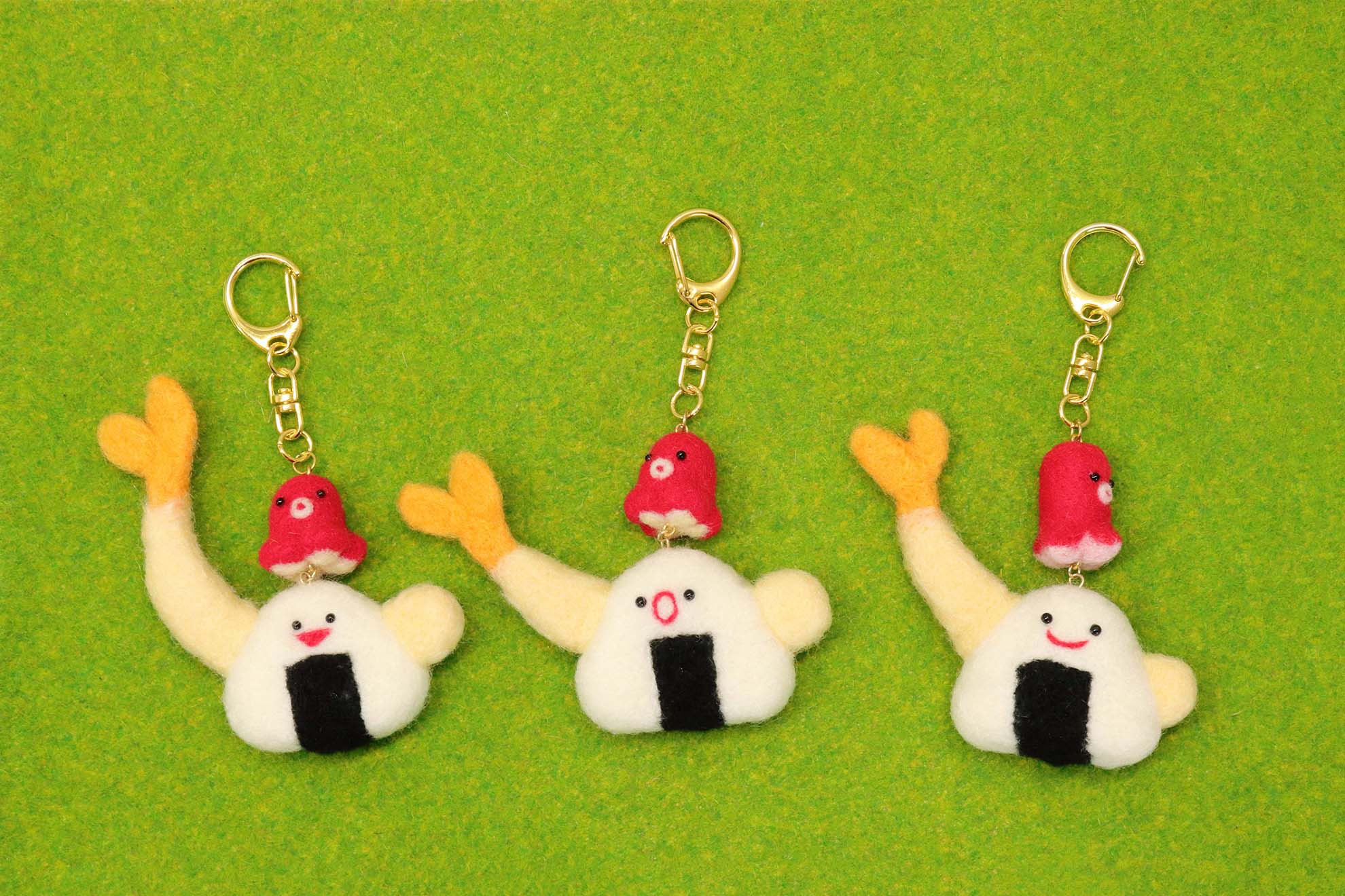 天むすとたこさんウインナー未知との遭遇キーホルダー 羊毛フェルト