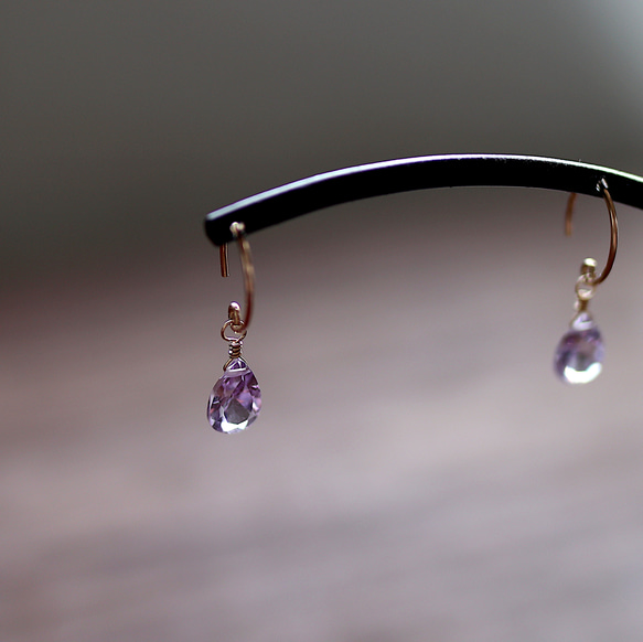 「Shining Drop」粉紅紫水晶淚耳環*14KGF*銀925* 第1張的照片