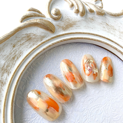 ネイルチップ オレンジニュアンスネイル✖️ミラーネイル ネイルチップ  